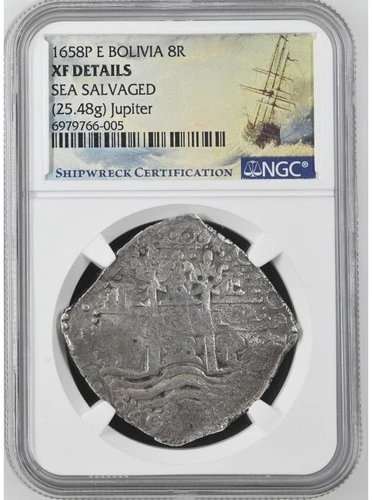 JUPITER SHIPWRECK 8 REALES Bolivia Dated 1658 NGC XF Details Shipwreckcoins