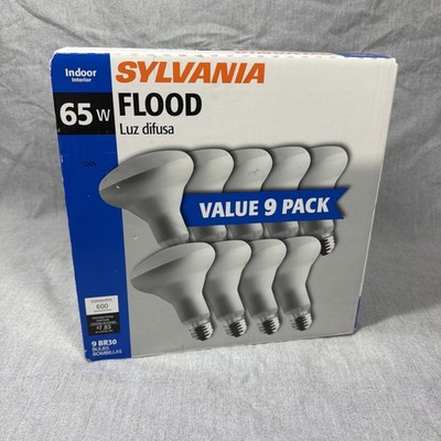 9 CT: SYLVANIA 65WATT 120V Indoor Large Flood Light Bulbs BR30 600 Lum
