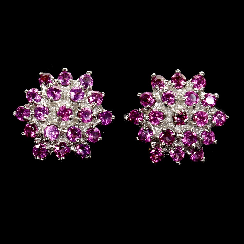 925 Sterling Silver Round Rhodolite Garnet Earrings Natural Gemstone Jewelry