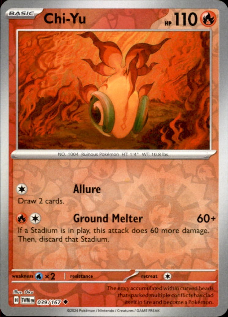 Pokemon Chi-Yu Uncommon Reverse Holo TWM 039/167 NM