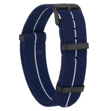 Elastic Nylon Watch Band 18mm Waterproof One Piece Watch Strap, Dark Blue/White
