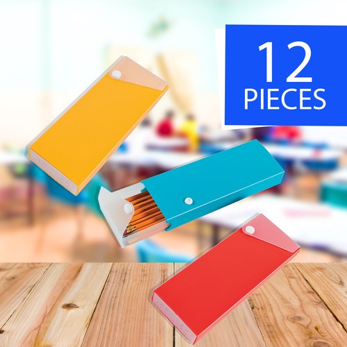 3" x 8" Yellow, Red & Blue Plastic Pencil Boxes with Snap Button Lids - 12 Pc. - 第 1/2 張圖片