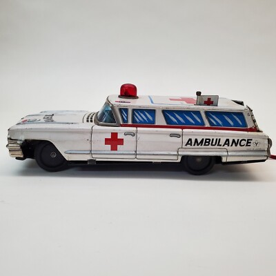 Vintage Tin Yonezawa Cadillac Red Cross Ambulance With Remote