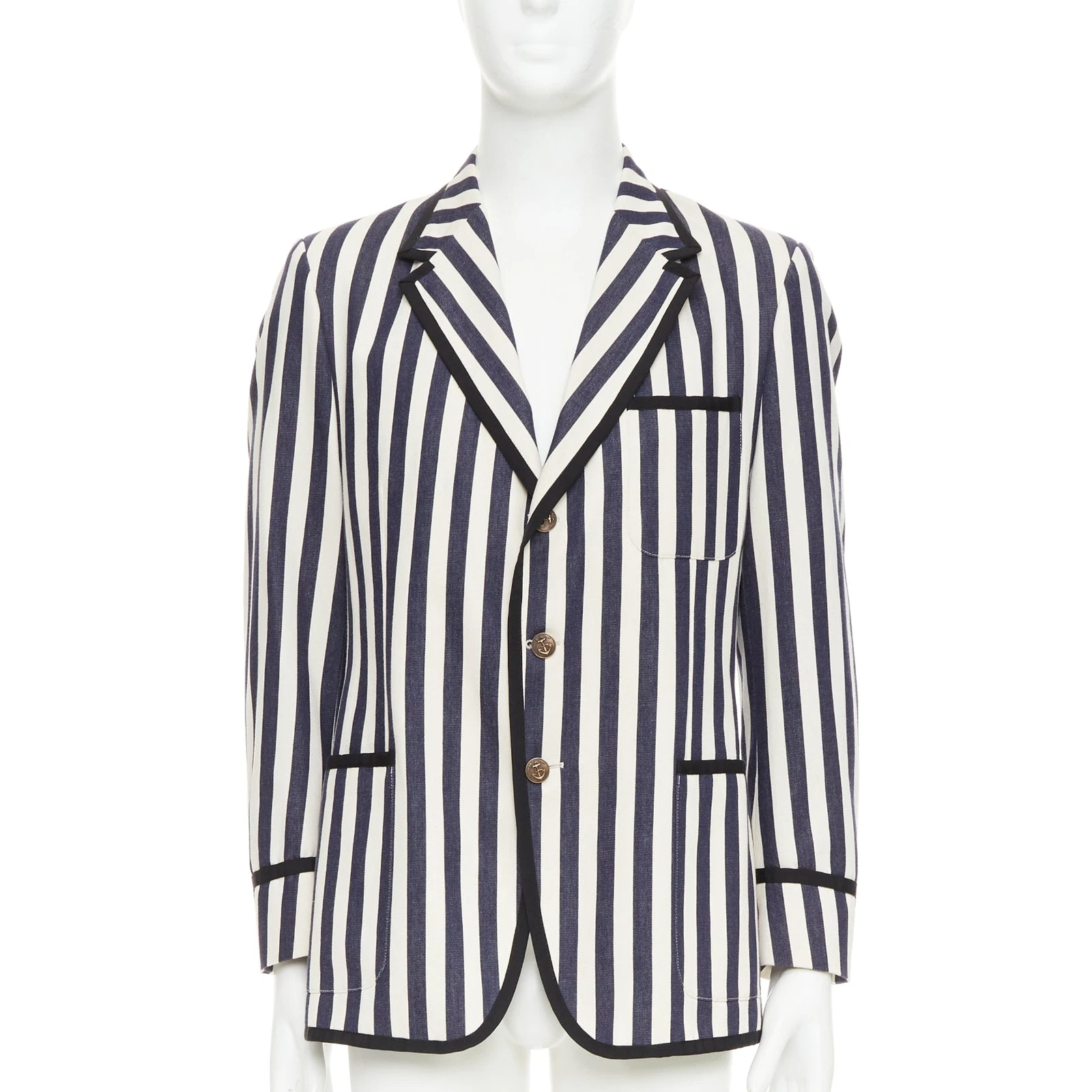 GUCCI blazer nautico a righe blu navy panna cotone bottoni ancoraggio IT52 XL