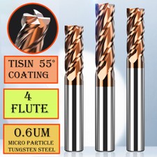 Solid Carbide End Mill 4 Flute TiAlN Coated. 0.6um Carbide. Slot Drill