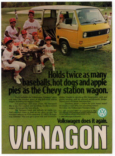 Volkswagen Vanagon 1981 vintage estampado original anuncio | foto de furgoneta blanca y naranja EE. UU. - Imagen 1 de 1