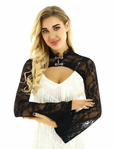 Women Long Flared Sleeves Sheer Lace 