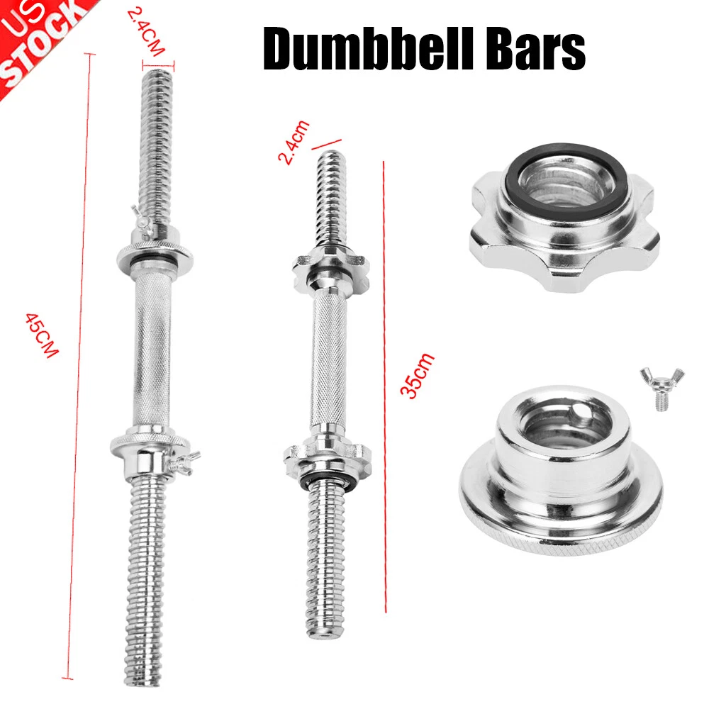 Standard 14"/18"/20" Dumbbell Handle Weight Bar w/Collars cap Barbell Silver