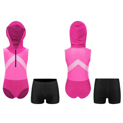 Boys Hooded Leotard Swimsuit Zipper Front Sports Bodysuit with Shorts Gymnastic - Picture 16 of 29