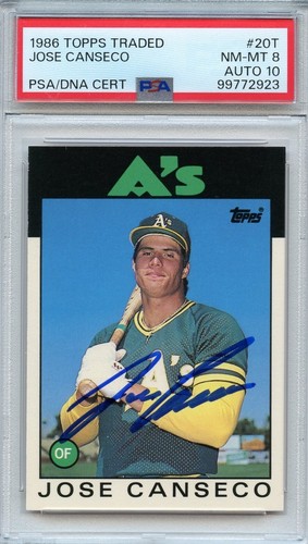 1986 TOPPS TRADED JOSE CANSECO RC AUTO #20T A'S PSA 8 NM-MT AUTO GRADE 10