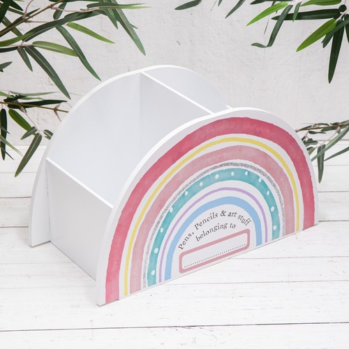 White Wooden Rainbow Stationary Pen Storage Caddy Childrens Desk Art Organiser - Picture 2 of 5
