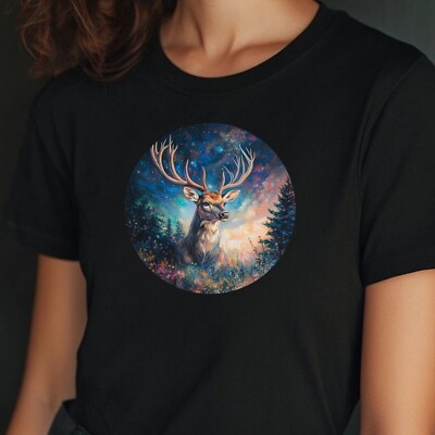 Women's Deer Portrait Motif Cotton T-Shirt Size S to 3XL