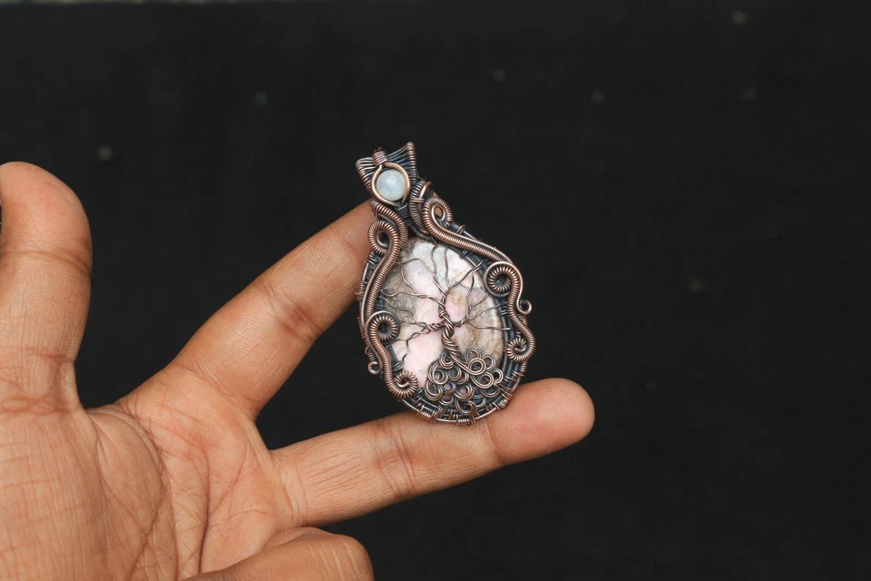 Joyería de piedras preciosas de rodocrosita alambre de cobre envoltura árbol de la vida colgante regalo NK520 Foto 4 de 4