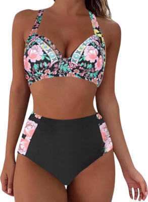 Womens Size Small HIgh Waisted 50's Pin Up Style Halter Bikini Swimsuit