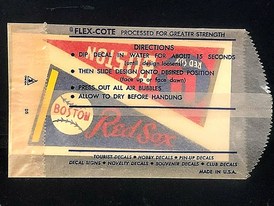 Boston Red Sox 1950's Flex-Cote Mini Pennant 4.75"x2.75" Decal Original Package - Image 2 of 3