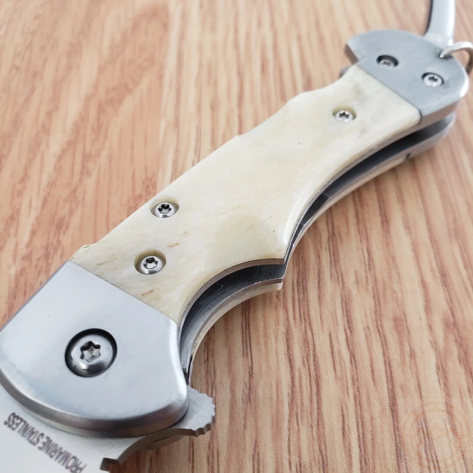 Myerchin Generation 2 Folding Knife 2.5" Stainless Steel Blade White Bone Handle - Image 3 of 4