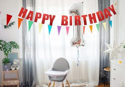 Birthday Banner Red Happy Birthday Party Decorations Kid Birthday Supplies for W - Picture 2 of 3