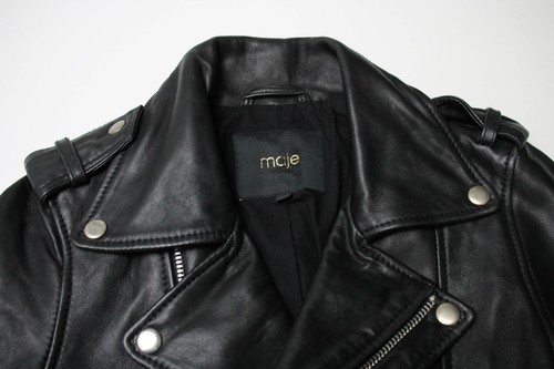 MAJE Jacket Women's (EU) 36 Lamb Leather Asymmetrical Zip Belted Black - Picture 5 of 23