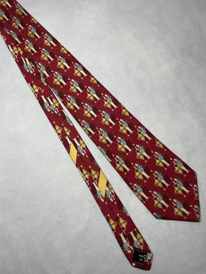 Corbata de seda Salvatore Ferragamo para hombre roja campeón de tenis trofeo estampado Italia Foto 4 de 4