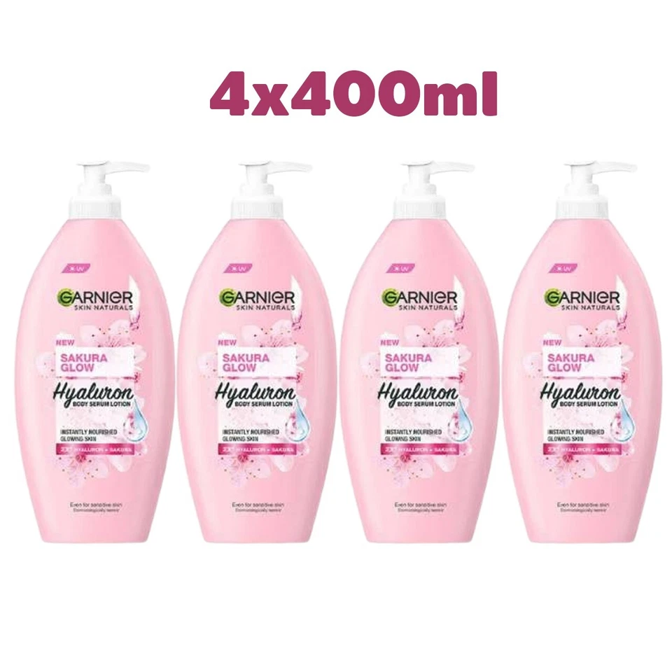 4x400ml Garnier Sakura Glow Hyaluron Body Lotion Nourishing Radiance Serum Milk - image 2 of 4