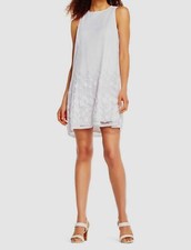 430 Adrianna Papell Women's White Crew Neck Sleeveless Pleated Shift Dress 10