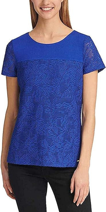 Женская двухслойная футболка с сетчатым покрытием Calvin Klein Womens с коротким рукавом Atlas Blue