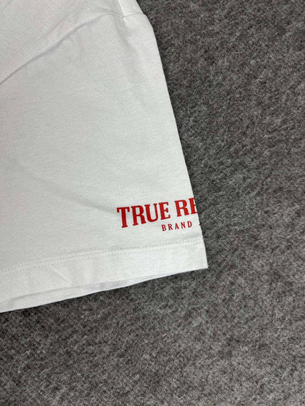 TRUE RELIGION White Cropped T-Shirt Women's Large Red Logo Puff Print Boxy Fit thumbnail 5