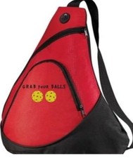 Pickleball Paddle Sling Bag - Grab Your Balls - Embroidered Red Bag - FREE NAME
