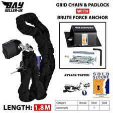 Oxford Brute Force Bodenanker + Gitter Sicherheit 1,8 m Kettenschloss Schwerlast Set