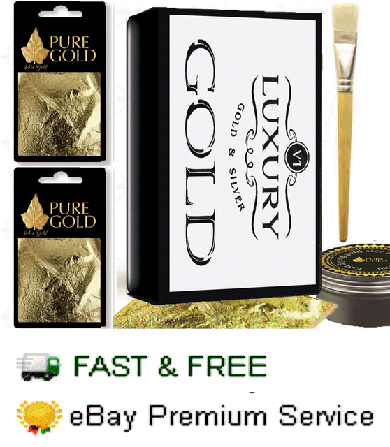 Gold Leaf Kit 10 24k Gold Sheets Adhesive Brush. Gilding Crafts Design