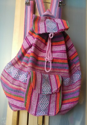 WOVEN Inca-Style Pink & Orange Striped Backpack | eBay display picture 1