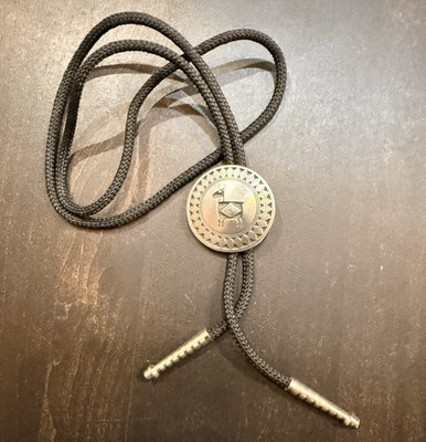 Vtg 90s Silvertone Pewter Signed Danforth Southwestern Concho Western Bolo Tie