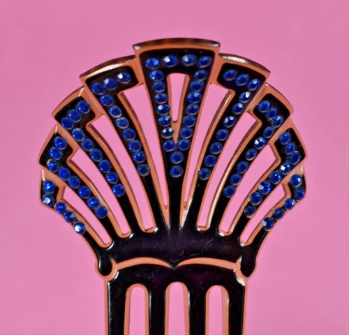 Large Victorian Hair Comb 4.5'' Art Deco Detailed Pierced Blue Rhinestone