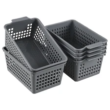 6 Packs Plastic Small Storage Basket, Grey Storage Basket Bins