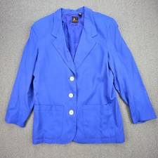 Lizsport Petite Blazer Women Blue Vintage 80s 90s 3 Button Rayon Professional 8P