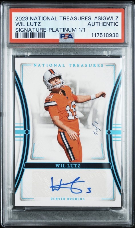 Wil Lutz 2023 National Treasures Signature Platinum 1/1 PSA Broncos Autograph