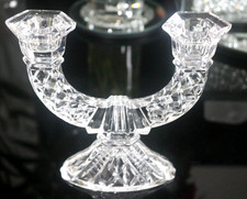 Art Deco Diamond Cut Pattern Crystal Candelabra Double Branch Candle Holder