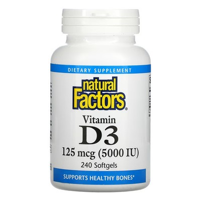 2 X Natural Factors, Vitamin D3, 125 mcg (5,000 IU), 240 Softgels-Worldwide