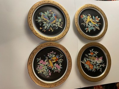 Vintage Set/4 Japanese Bird 5'' Decorative Plates w/ 24K Gold *Chokin* Art Edges 