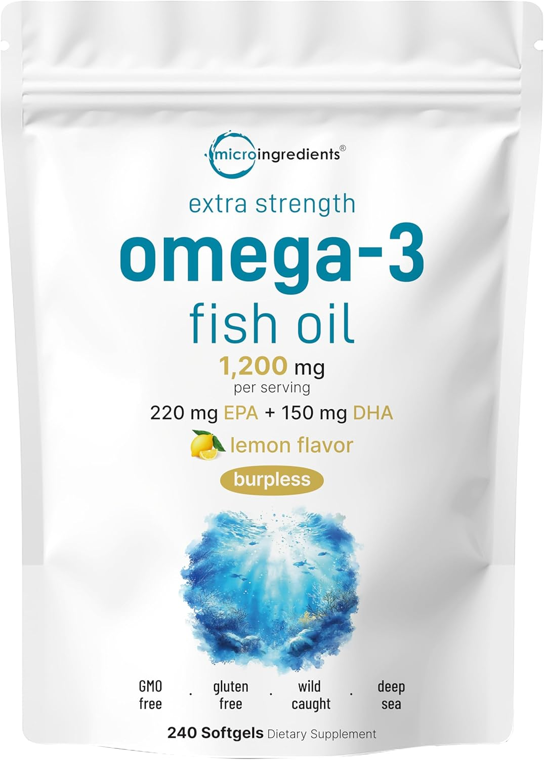 Extra Strength Omega 3 Fish Oil 1200mg per Serving 240 Softgels