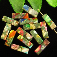 14Pcs 13x4mm Rainbow Sea Sediment Jasper Pyrite Oblong Pendant Bead fF39255