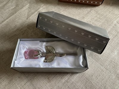 Rose aus rosa Glas und versilbertem Stiel - Geschenk Liebe