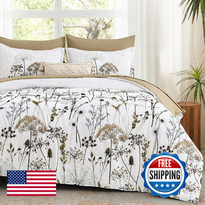 Yiran Floral Full Size Comforter Set, Khaki Dandelion Plant Botanical Comforter