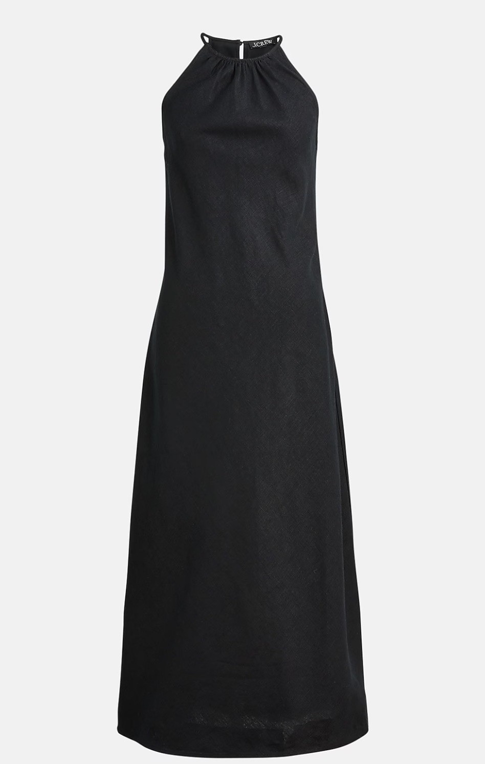 J Crew Long Black Linen midi Dress Spaghetti Strap vacation resort beach 12 NWT