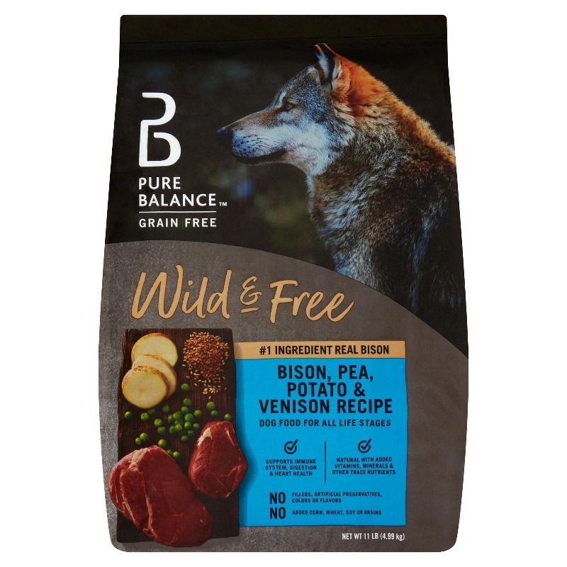 Pure Balance Wild & Free Bison,Pea&Venison Recipe Dry Dog Food,Grain Free,11 lbs