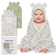 2 PCS Hooded Baby Towels 100 Muslin Cotton Bath Towels 32x32 Inch Green Set