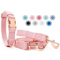 Hundehalsband Leine Set Leder RoséGold Verstellbar Weich Robust 2M M Hunde