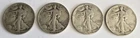 Four Silver Coins 1941-D 1942-S 1943-D & 1944-P  Walking Liberty Half Dollars #9