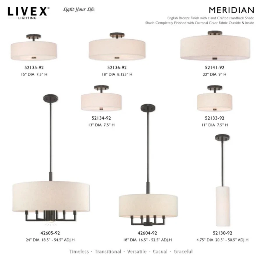 Livex Lighting Meridian 4 Light 18" Wide Single Semi-Flush, 52136-92 - Bronze - Image 2 of 3