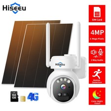 Hiseeu 2K LTE 4G Cellular Solar Pan-Tilt Security Cameras with SIM Card,64GB SD